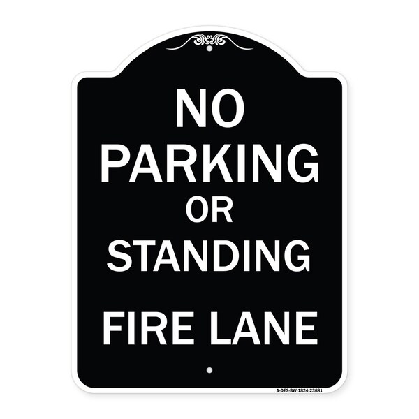 Signmission No Parking or Standing Fire Lane Heavy-Gauge Aluminum Architectural Sign, 24" x 18", BW-1824-23681 A-DES-BW-1824-23681 - main